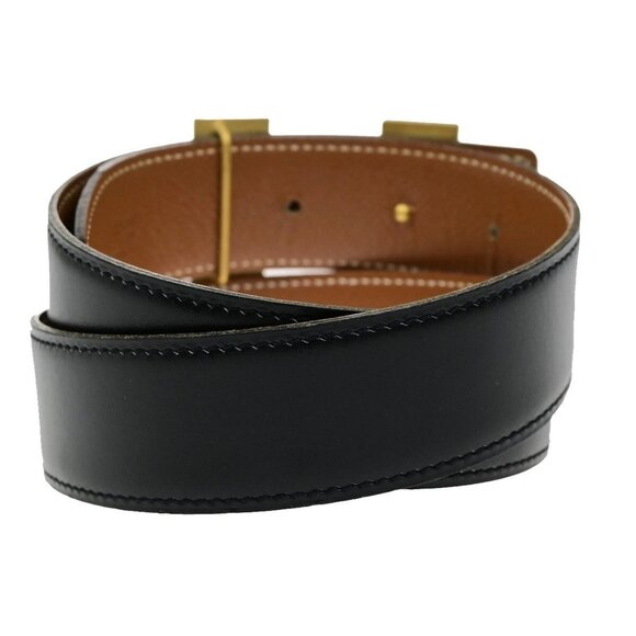 HERMES H Logo Constance Reversible Buckle Belt Leather #65 Black Brown 89YH155 - Picture 9 of 13